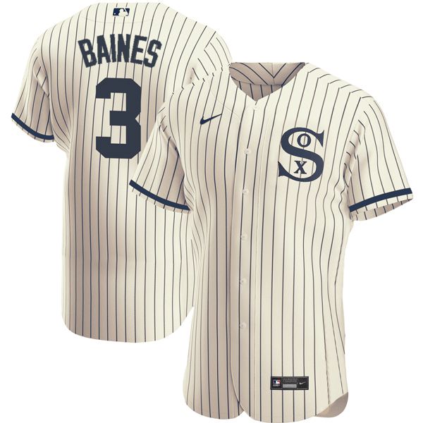 Men Chicago White Sox 3 Baines Cream stripe Dream version Elite Nike 2021 MLB Jersey